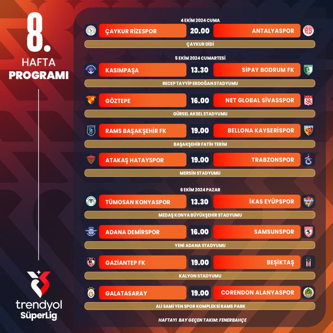 Süper Lig'de 11 haftalık program açıklandı 2