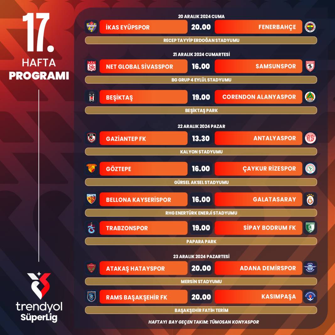 Süper Lig'de 11 haftalık program açıklandı 11