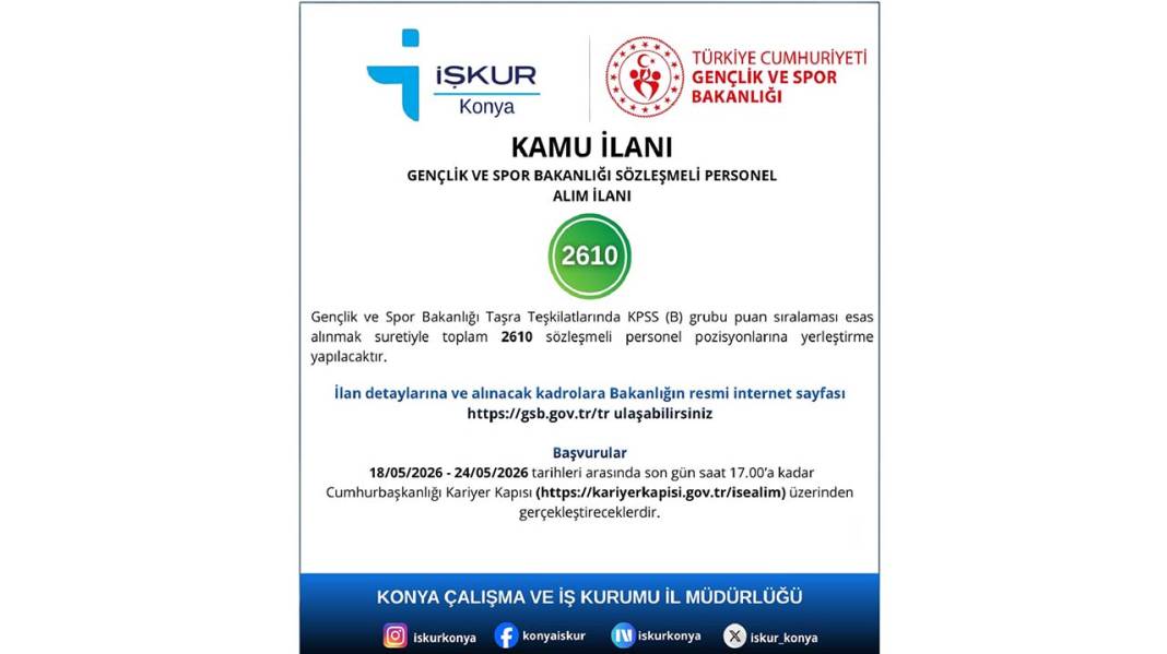 Gençlik ve Spor Bakanlığı’ndan 2610 personel alımı! Başvurular başladı 1