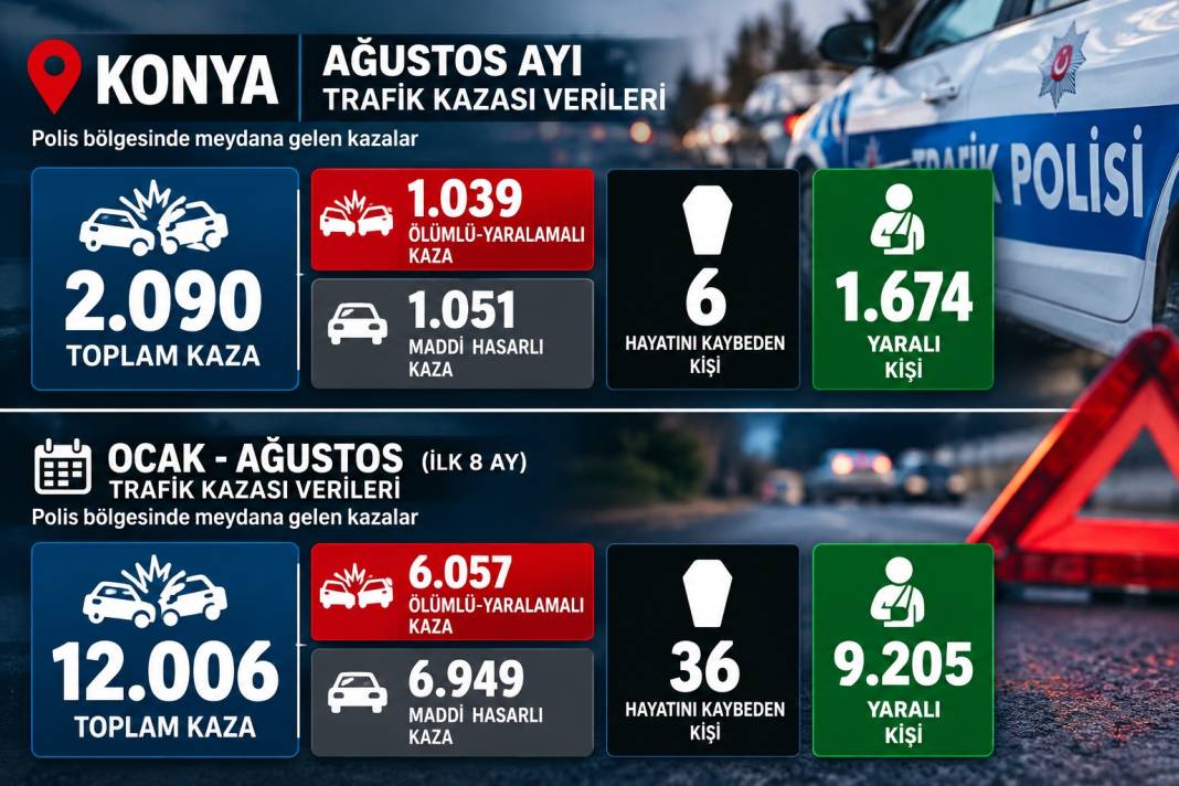 Konya'da ağustos ayının trafik kazası bilançosu açıklandı! 5