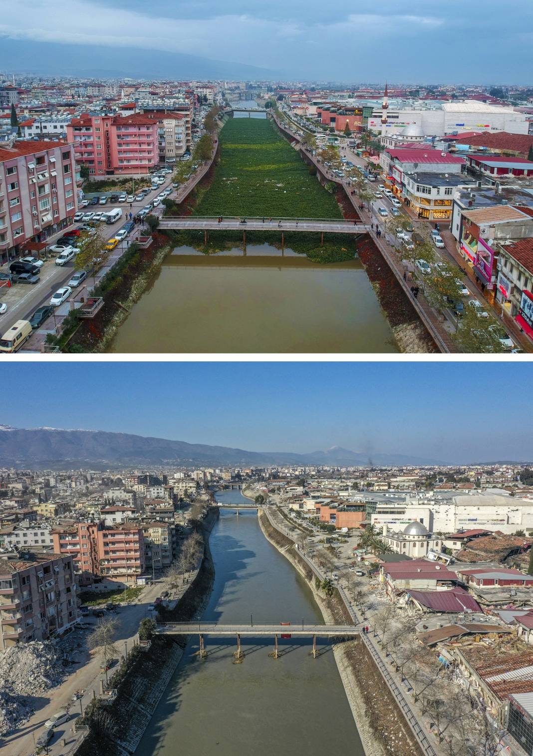 Deprem öncesi ve sonrası fotoğraflar, yıkımın boyutunu gösteriyor 10