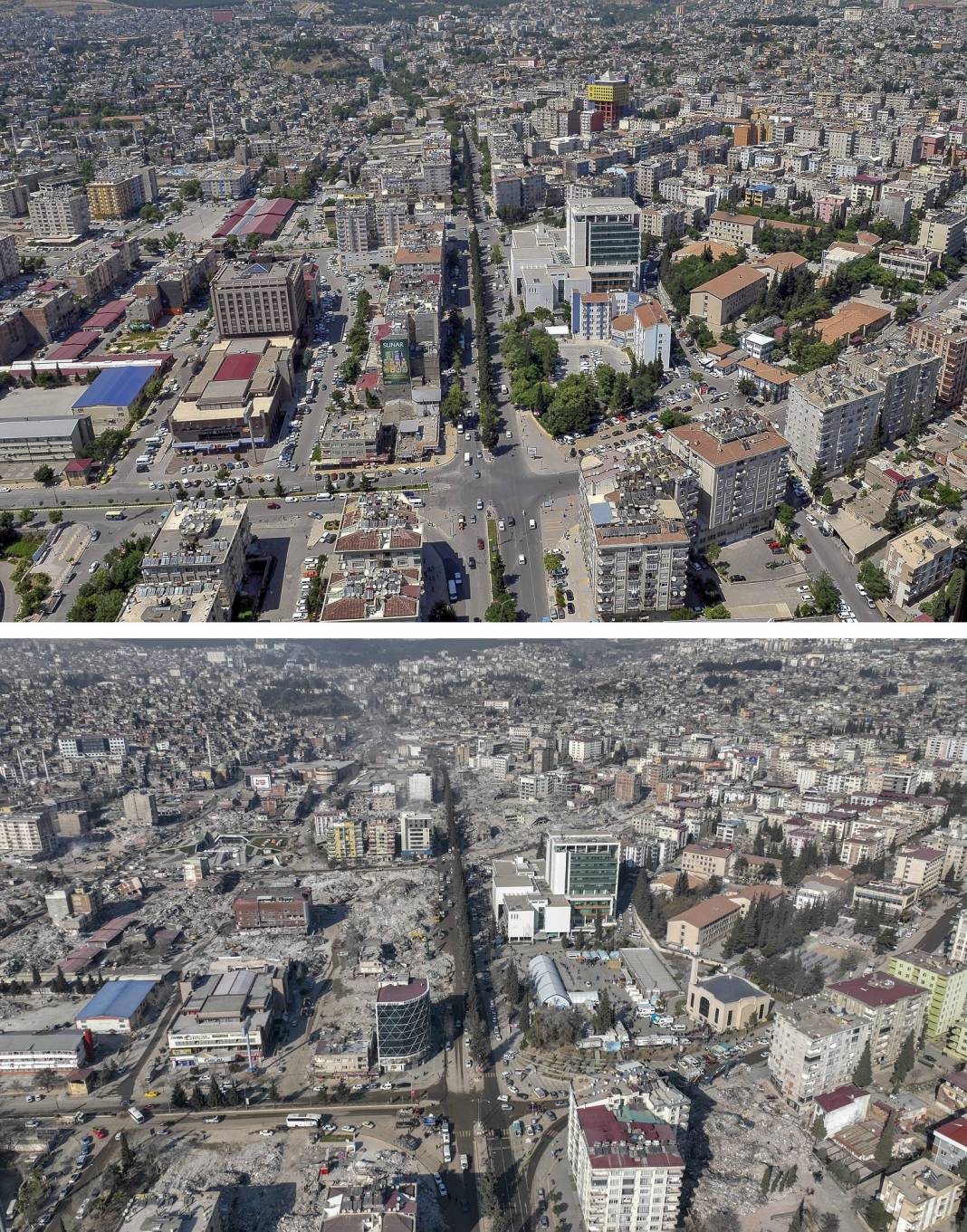Deprem öncesi ve sonrası fotoğraflar, yıkımın boyutunu gösteriyor 11