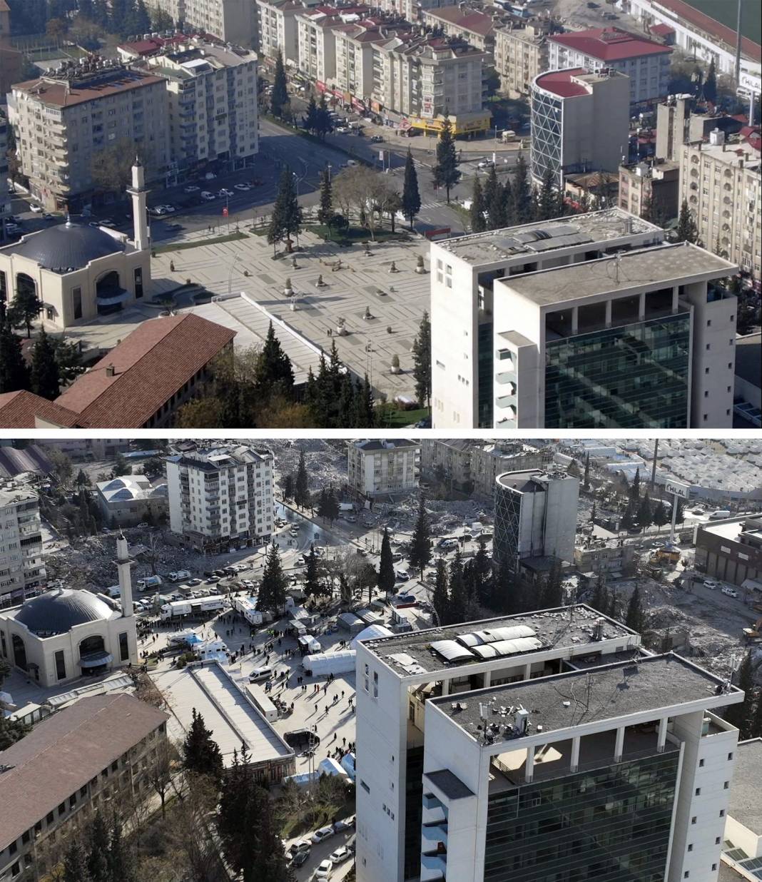 Deprem öncesi ve sonrası fotoğraflar, yıkımın boyutunu gösteriyor 2