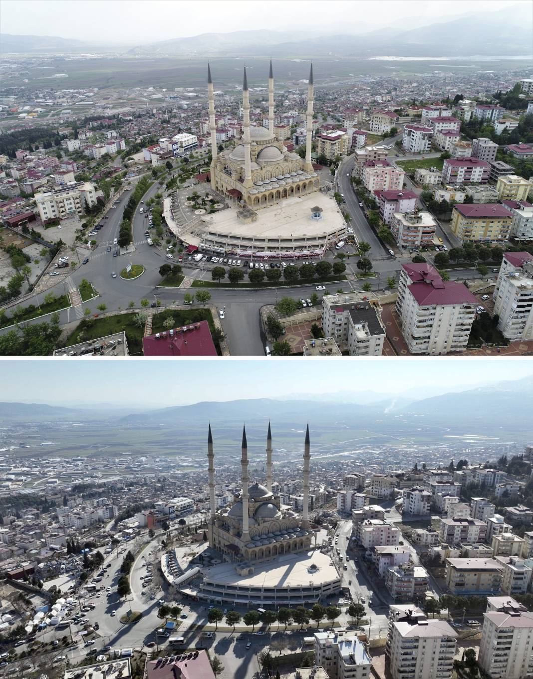 Deprem öncesi ve sonrası fotoğraflar, yıkımın boyutunu gösteriyor 3