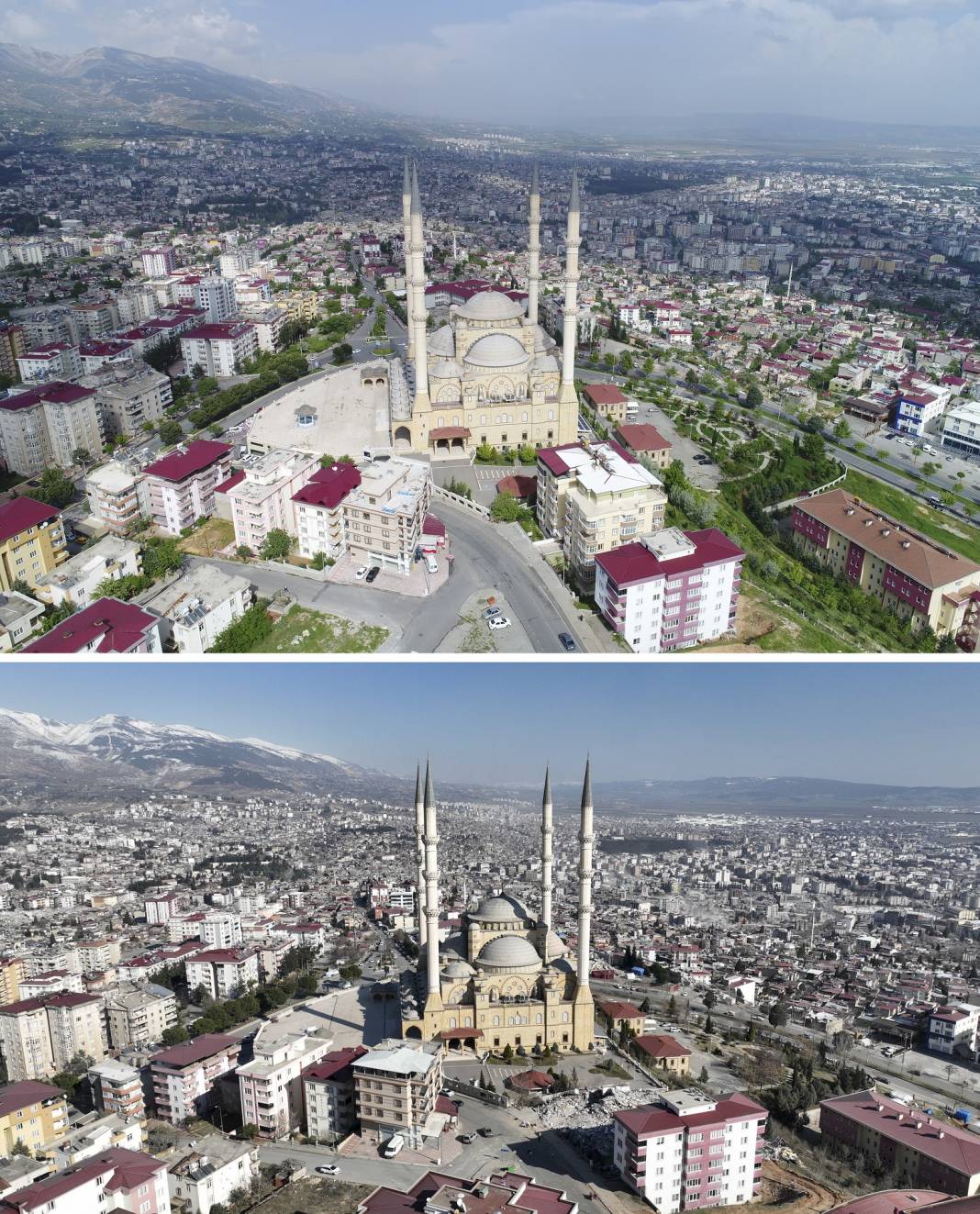 Deprem öncesi ve sonrası fotoğraflar, yıkımın boyutunu gösteriyor 4