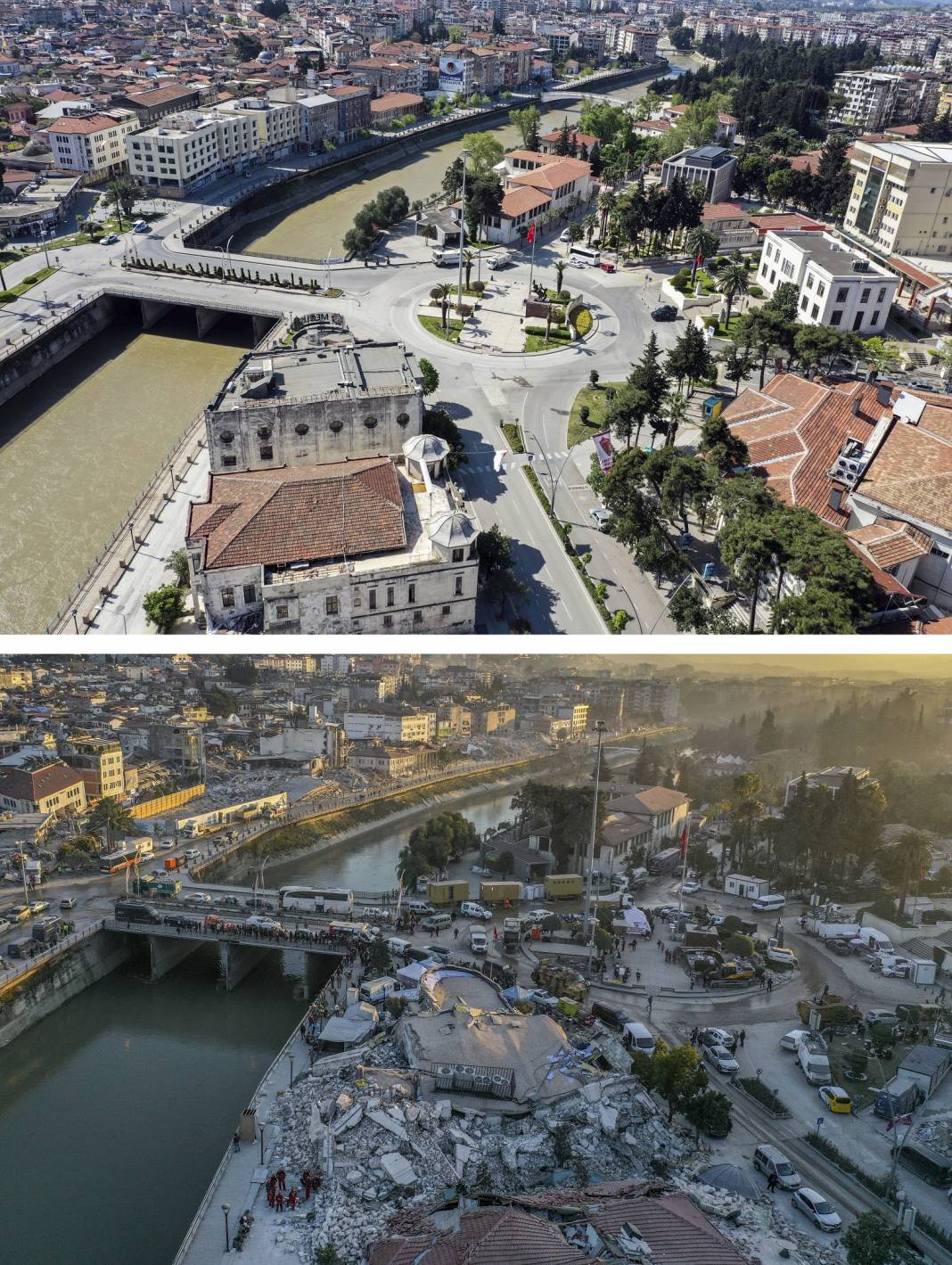 Deprem öncesi ve sonrası fotoğraflar, yıkımın boyutunu gösteriyor 6