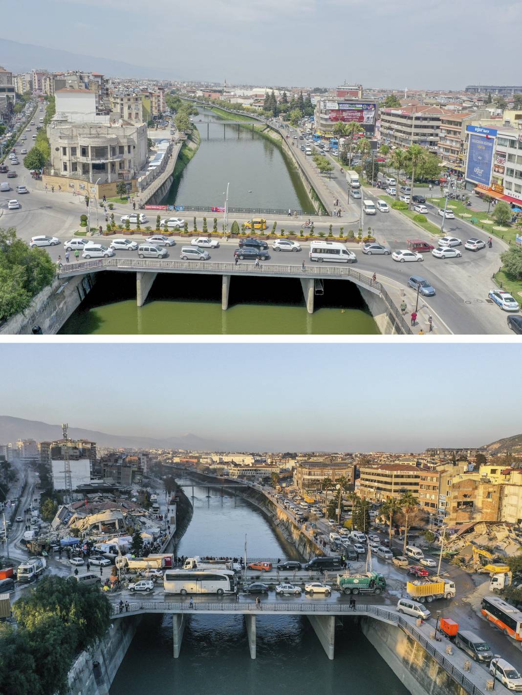 Deprem öncesi ve sonrası fotoğraflar, yıkımın boyutunu gösteriyor 8
