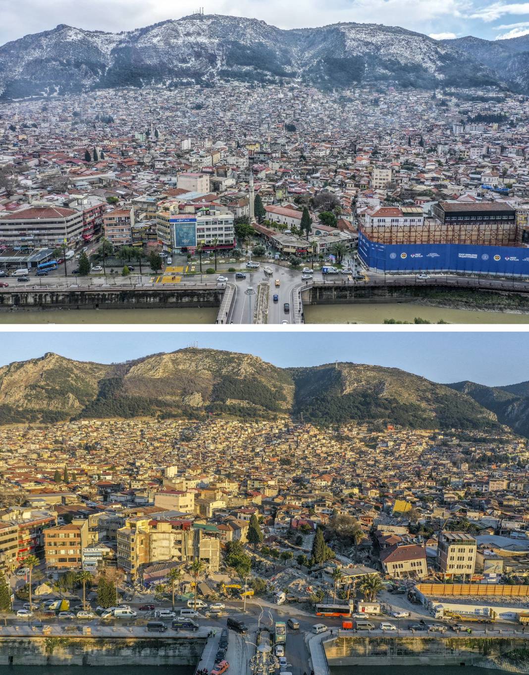 Deprem öncesi ve sonrası fotoğraflar, yıkımın boyutunu gösteriyor 9