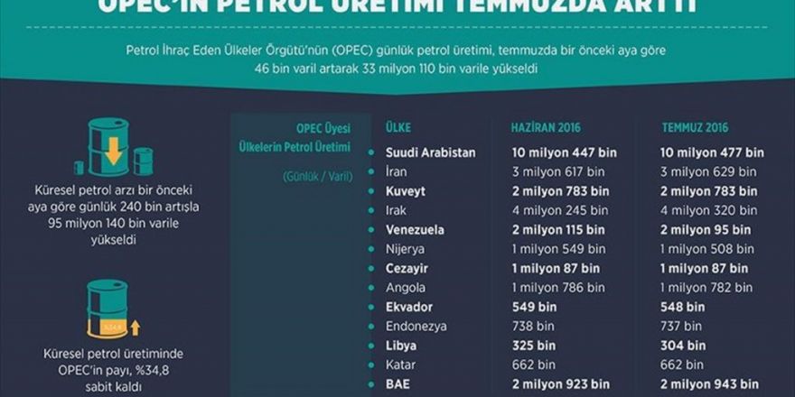 Opec’in Petrol Üretimi Temmuzda Arttı