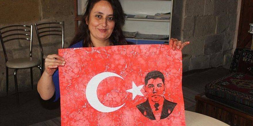 Şehit Halisdemir'i Ebruyla Resmetti