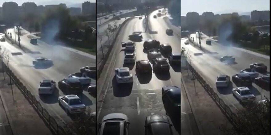 Trafik magandaları yolu kapatıp drift attılar