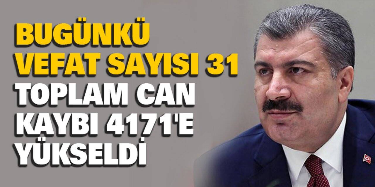 Bugünkü Vefat Sayısı 31, Toplam Can Kaybı 4171'e yükseldi
