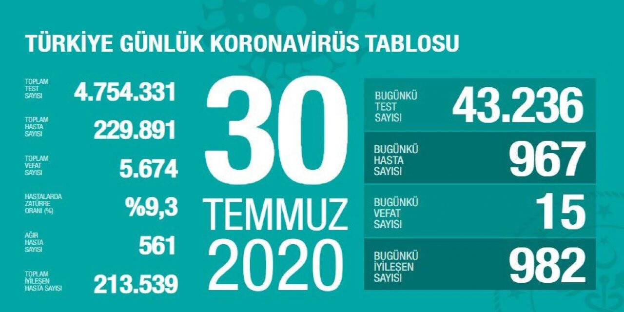30 Temmuz koronavirüs tablosu açıklandı! Bugünkü vaka sayısı..
