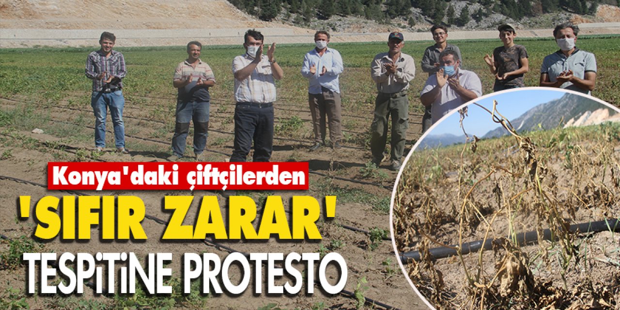 Konya'daki çiftçilerden 'sıfır zarar' tespitine protesto