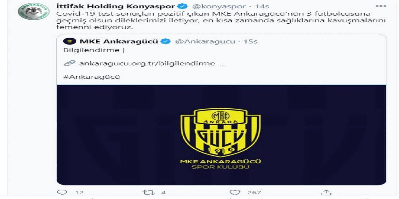 Konyaspor’dan Ankaragücü’ne geçmiş olsun mesajı