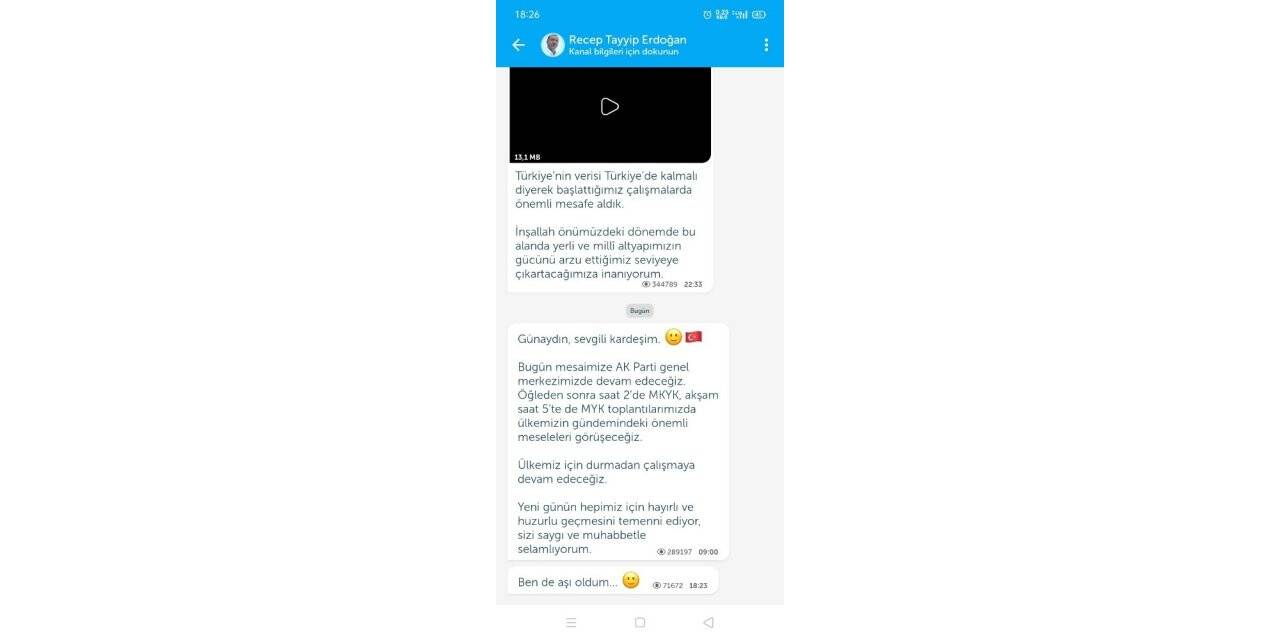 Cumhurbaşkanı Recep Tayyip Erdoğan, Telegram ve Bip üzerinden, paylaşım yaptı