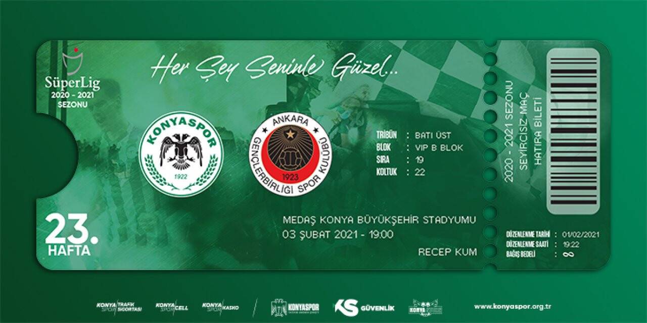 Konyaspor-Gençlerbirliği maçı hatıra bilet satışları sürüyor
