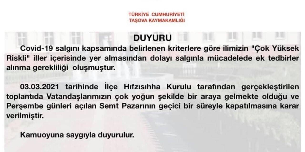 Amasya’da semt pazarı geçici olarak kapatıldı