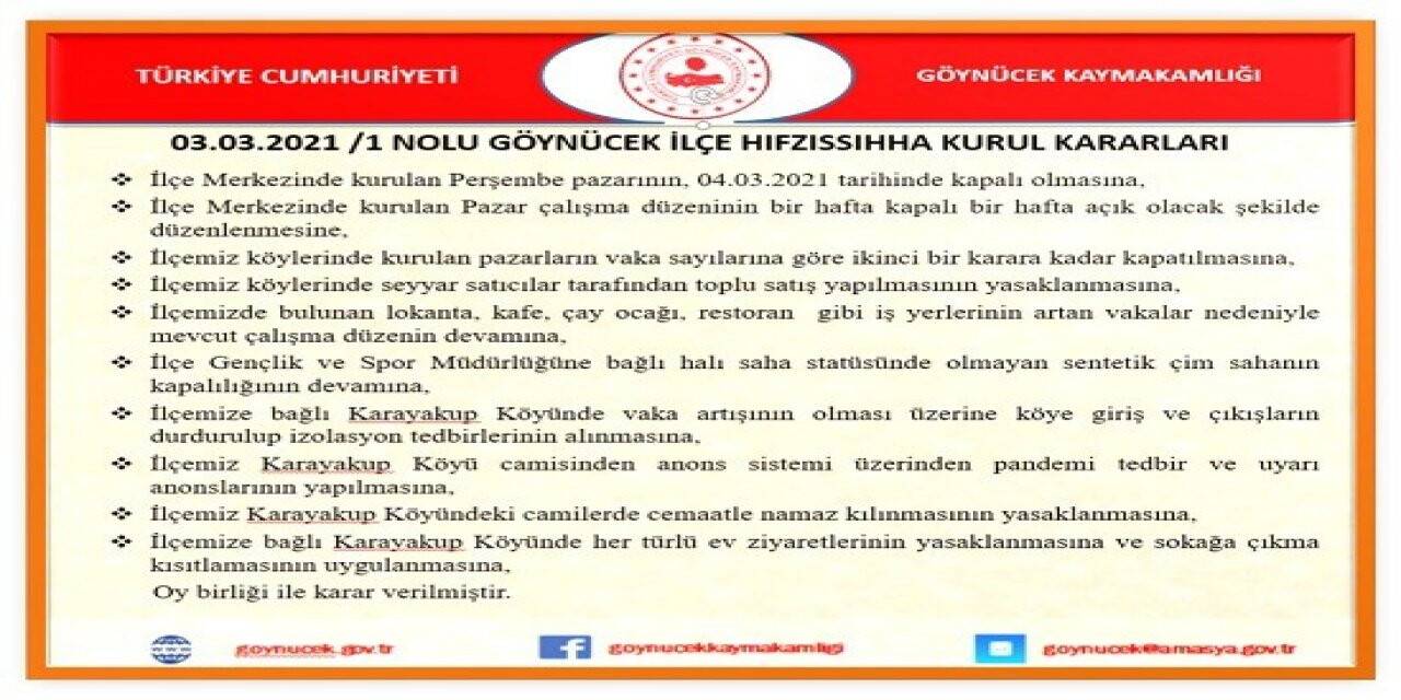 Amasya’da karantinaya alınan köyde sokağa çıkma kısıtlaması