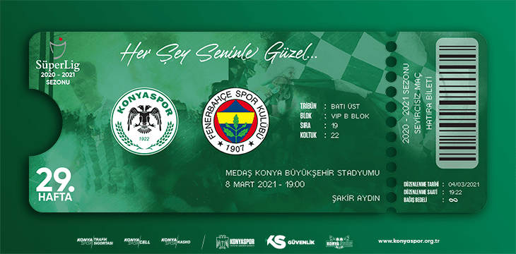 Konyaspor-Fenerbahçe maçının hatıra biletleri satışta