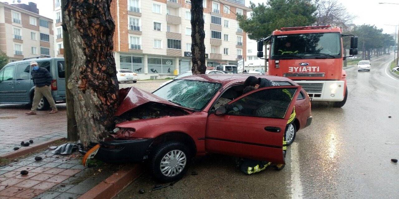 Virajı alamayan otomobilin ağaca çarptığı feci kaza kamerada