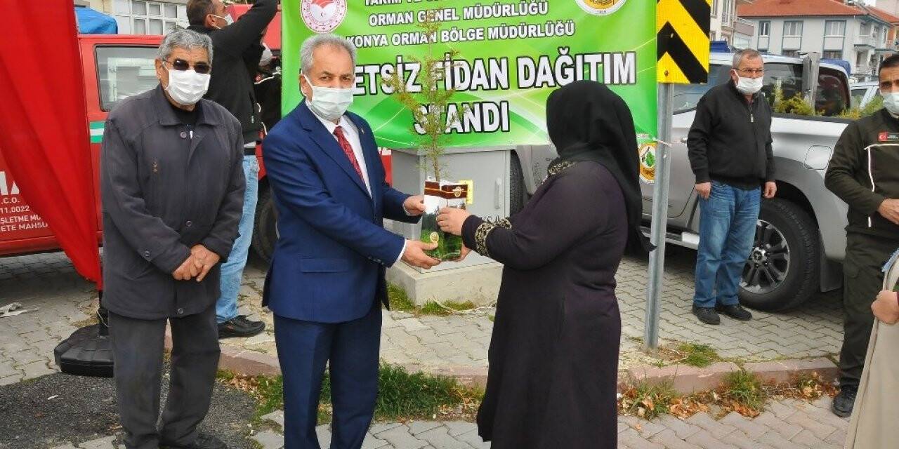 Akşehir’de vatandaşlara fidan dağıtıldı