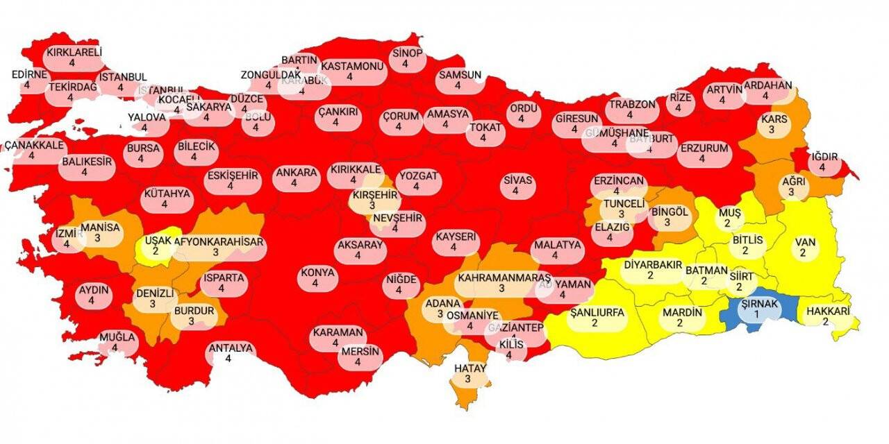 Yeni koronavirüs risk haritası açıklandı