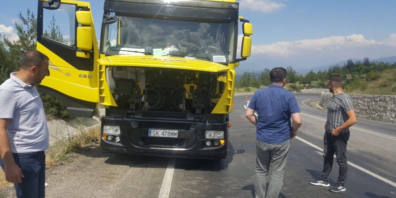 Seyir halindeki tır bir anda alev aldı