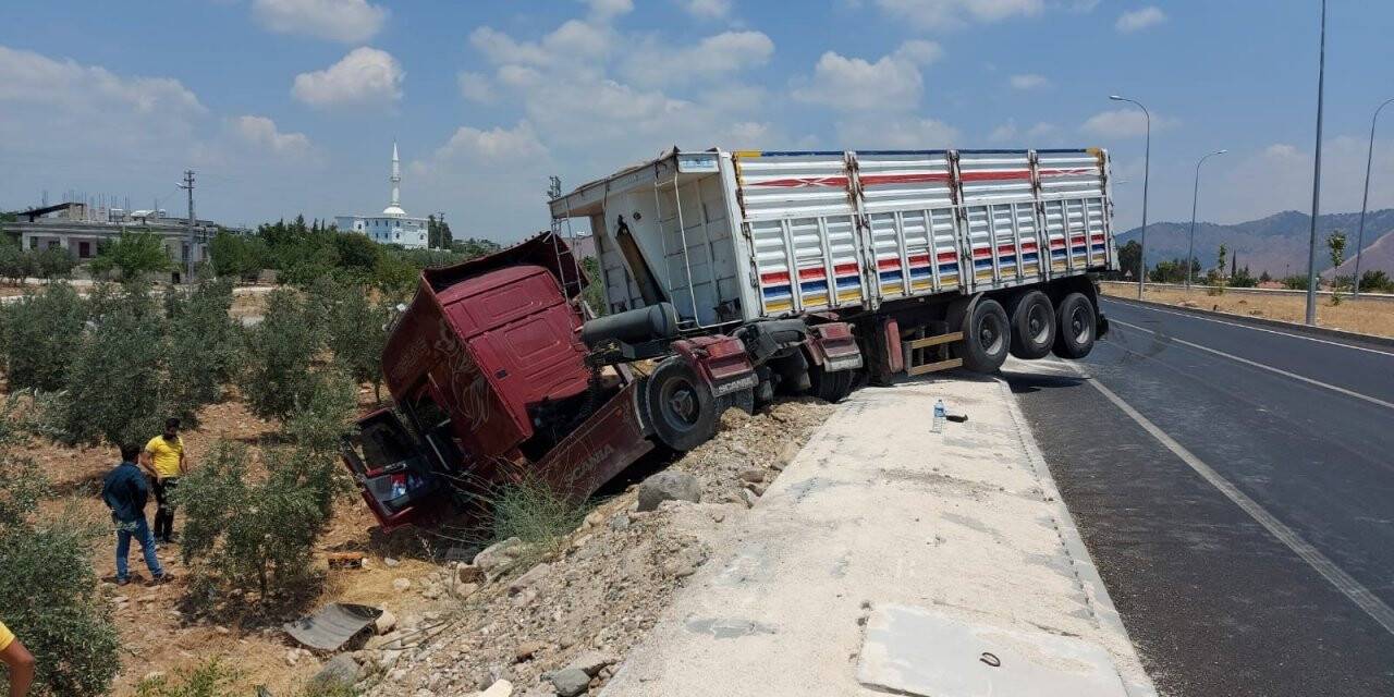 Tır zeytin bahçesine girdi