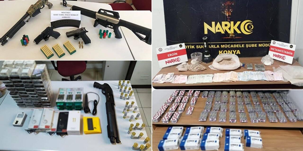 Konya’da 14 adet ruhsatsız silah ele geçirilirken aranan 170 kişi yakalandı