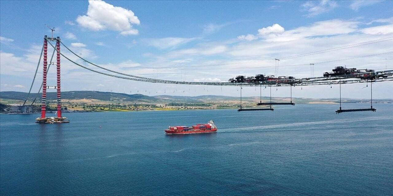 1915 Çanakkale Köprüsü inşaatında askı halatlarının montajına başlandı
