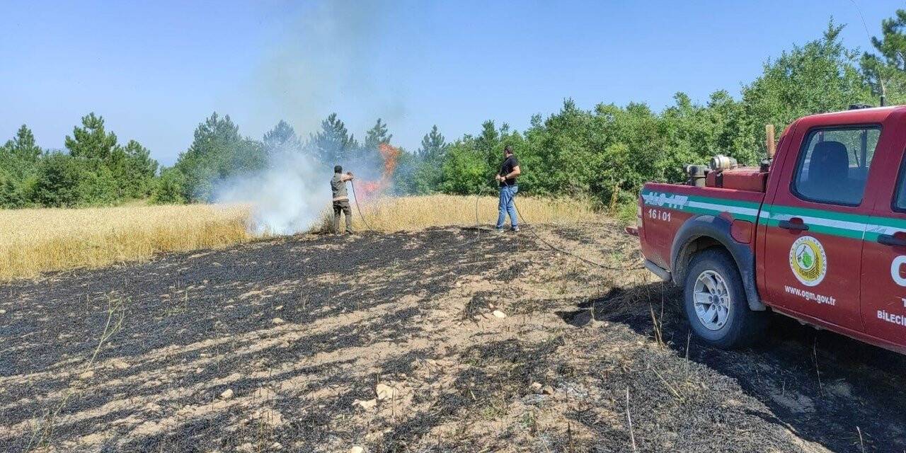 Ses bombasından çıkan alevler tarım arazisini küle çevirdi