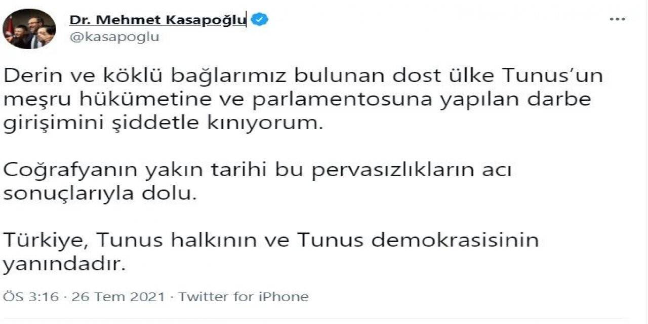 Bakan Kasapoğlu: Darbe girişimini şiddetle kınıyorum