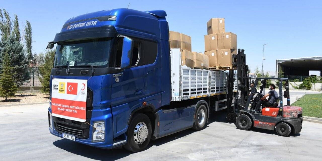 Konya Büyükşehir’den yangın bölgesine yardım tırı