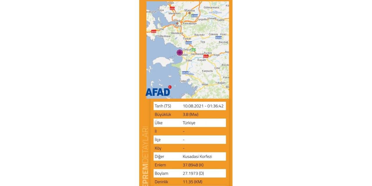 Kuşadası’nda 3.8 şiddetinde deprem