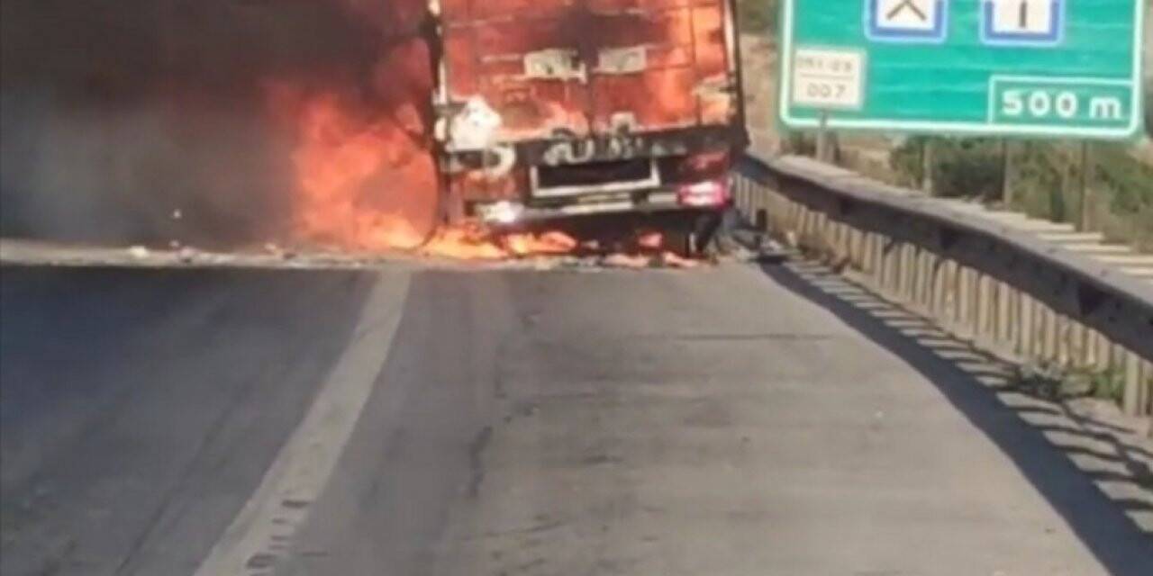 Tarsus’ta ev eşyası taşıyan kamyonet çıkan yangında küle döndü