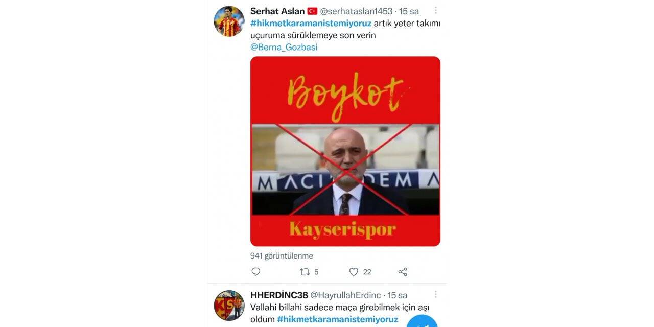 Kayserispor taraftarından ’Hikmet Karaman’ isyanı