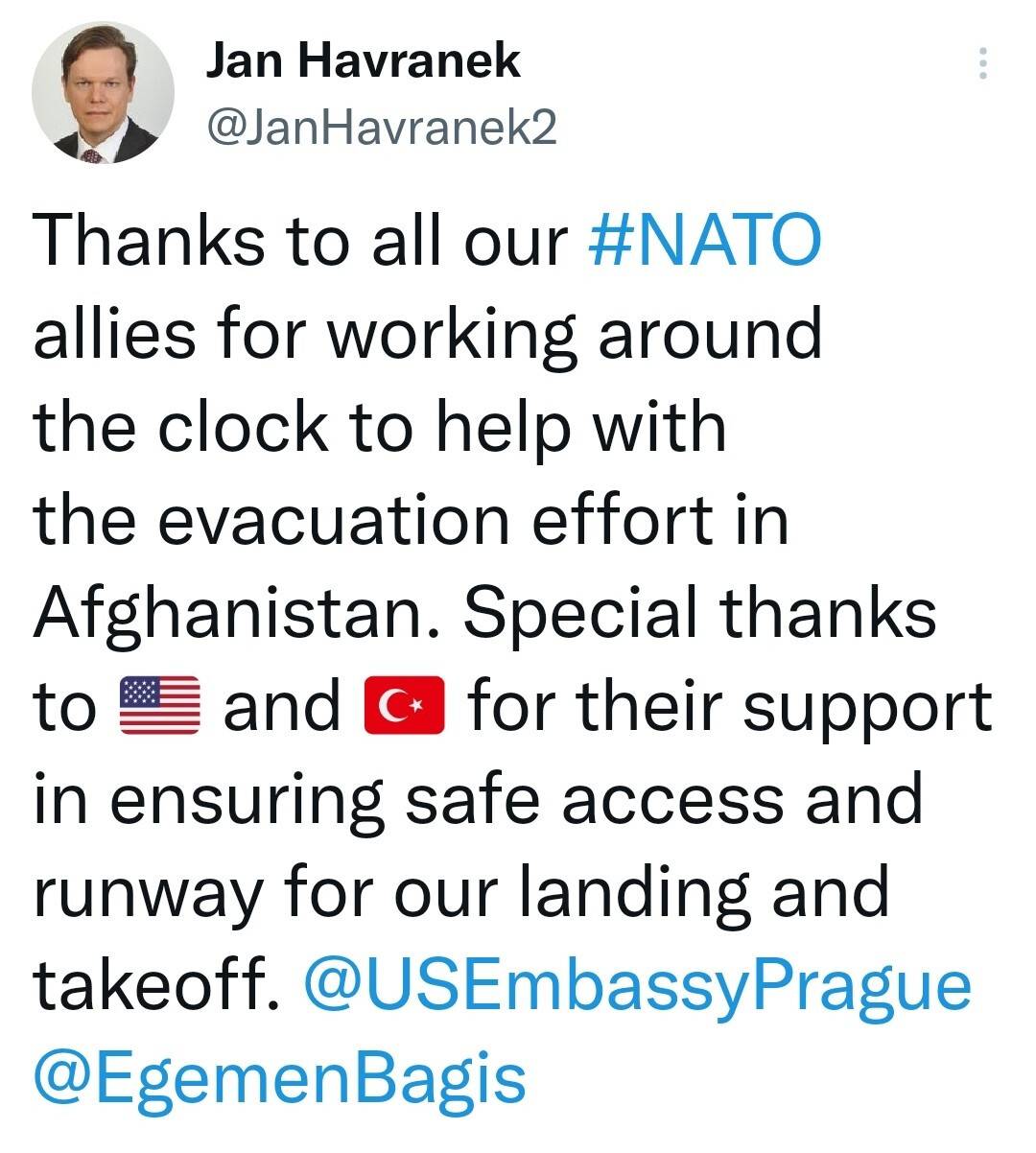 Çekya’dan Afganistan’daki tahliye çalışmaları için Türkiye’ye teşekkür