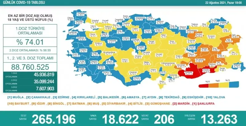 22 Ağustos koronavirüs tablosu açıklandı