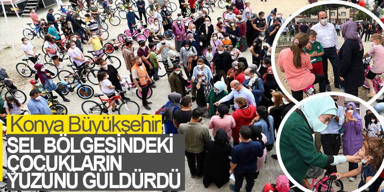 Konya Büyükşehir sel bölgesindeki çocukların yüzünü güldürdü