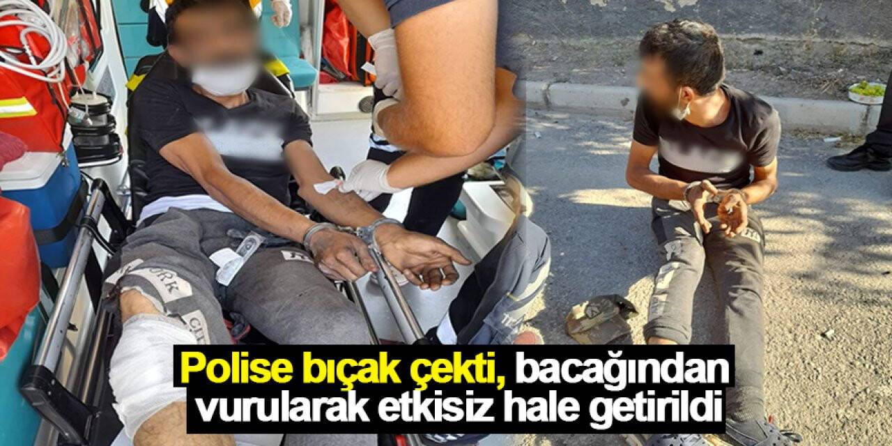 Konya'da polise bıçak çeken şüpheli, bacağından vurularak etkisiz hale getirildi