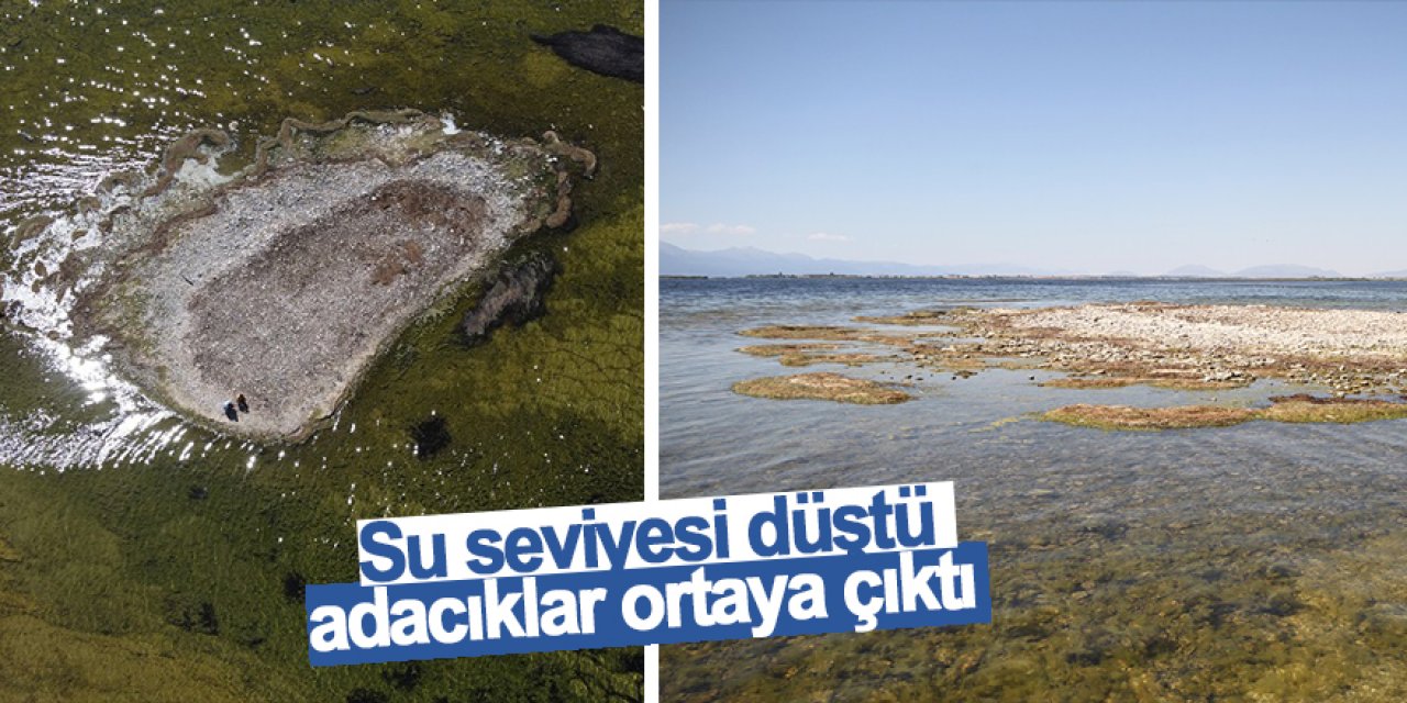 Konya Beyşehir Gölü'nde su seviyesi düştü!  Adacıklar ortaya çıktı