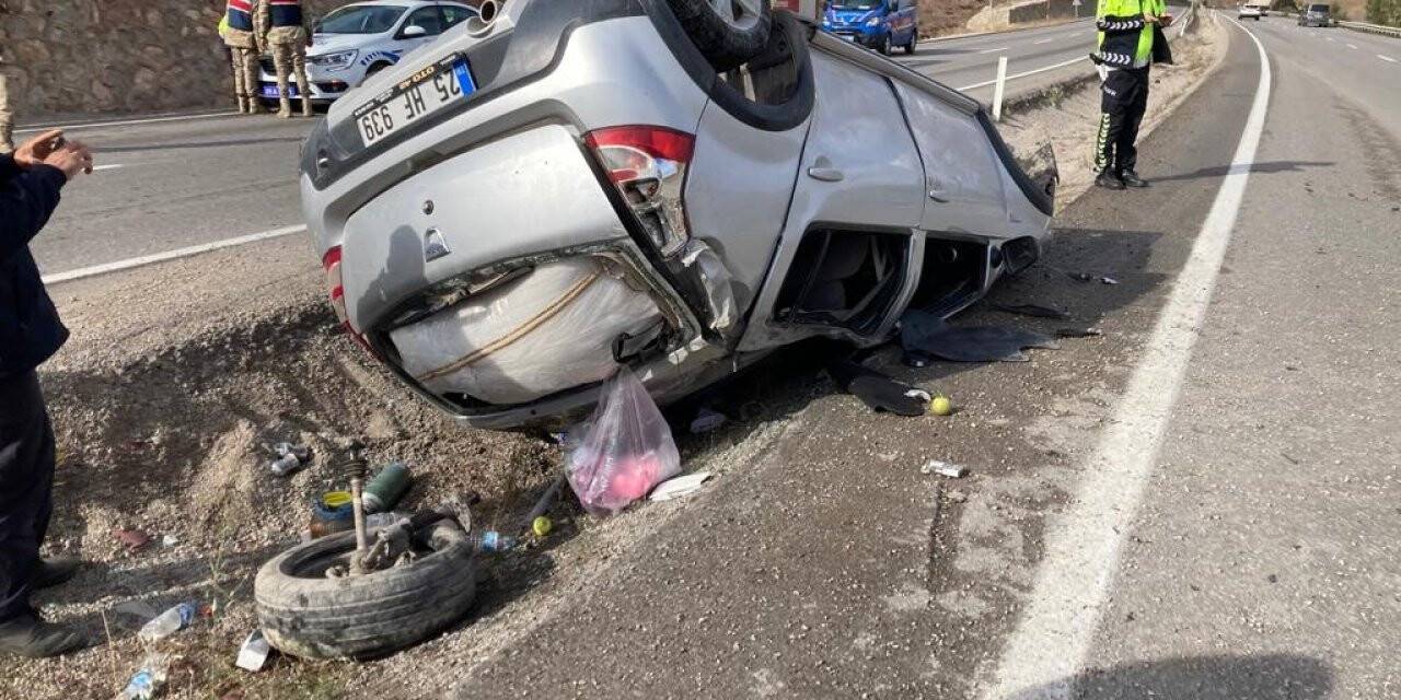 Direksiyon hakimiyetini kaybeden otomobil takla attı