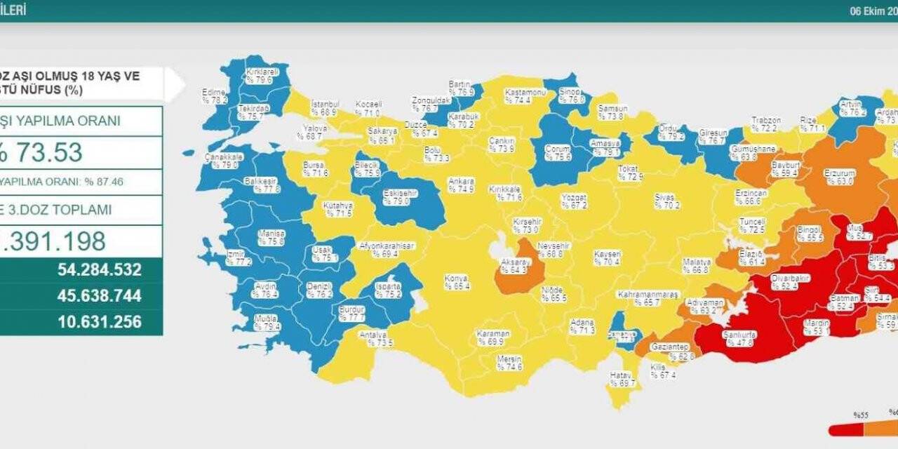 İki doz Covid-19 aşısı uygulanmasında ’mavi kategori’ye ulaşan il sayısı 24 oldu