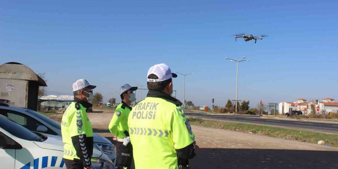 Salihli’de kırmızı ışıkta geçenler drone ile tespit edildi