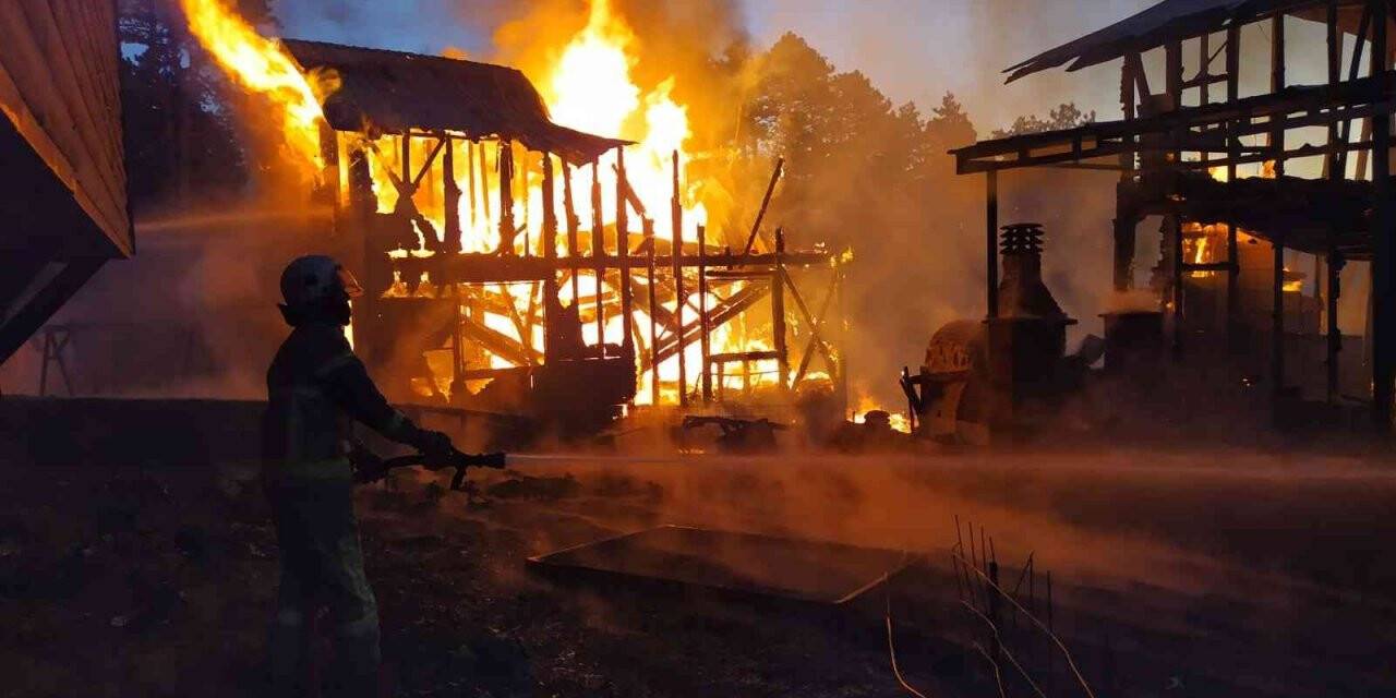 Bursa’da 2 köy evi alev alev  yandı