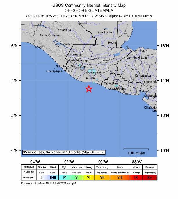Guatemala açıklarında 5.8 büyüklüğünde deprem