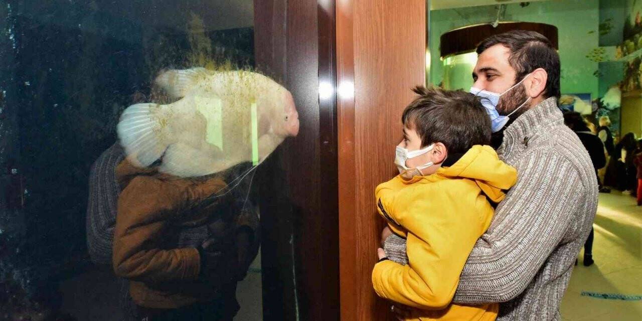 Türkiye’nin en büyük tatlı su tünel akvaryumu çocukları ağırladı