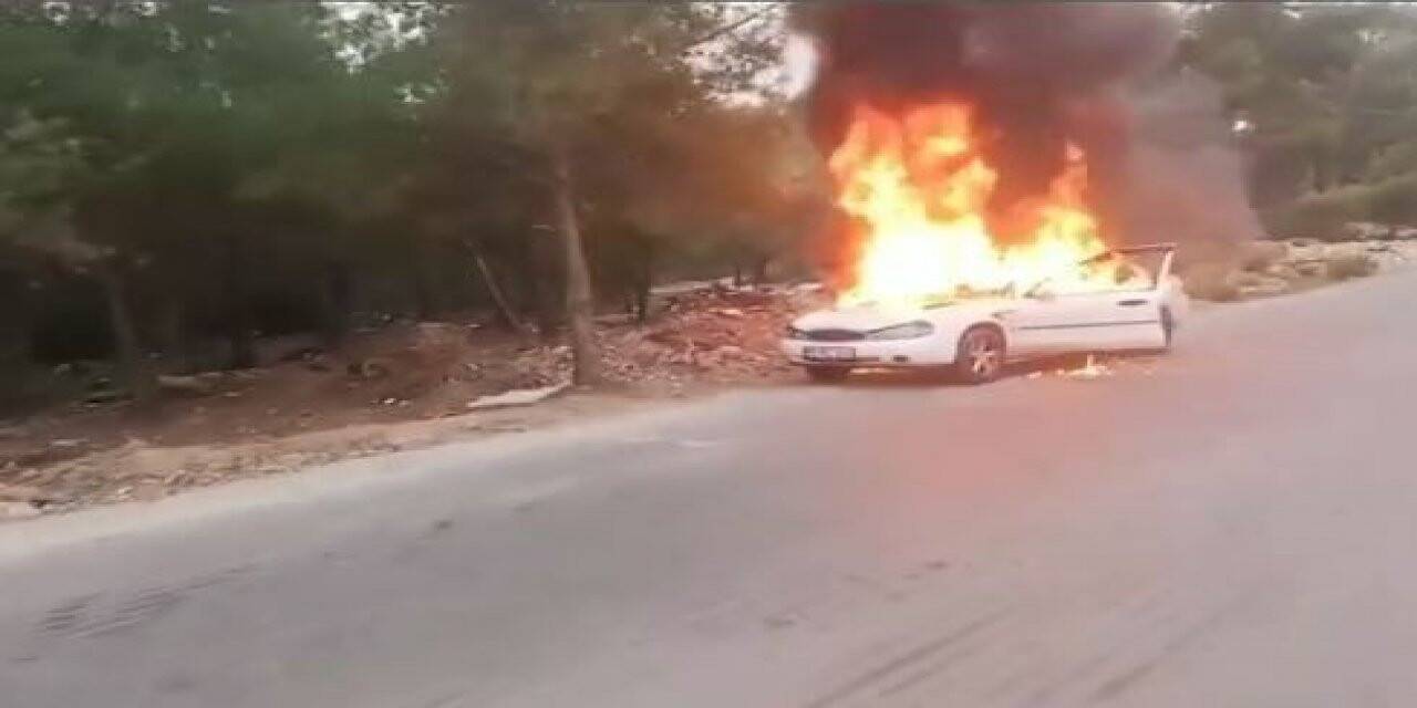 Sokak üzerinde park halindeki araç alev topuna döndü