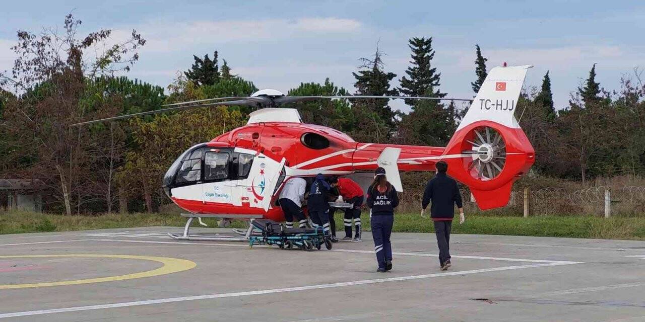 Kalp krizi geçiren hastanın yardımına ambulans helikopter yetişti